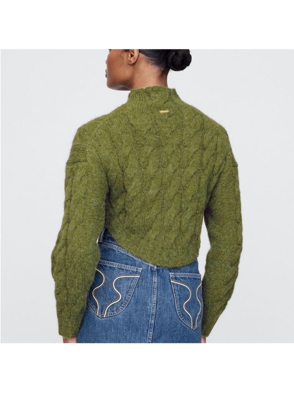 Cult Gaia x Gap Olive Cable-Knit Cropped Sweater - Women
